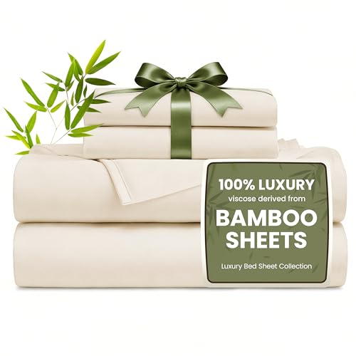 Love's cabin 4-Piece Queen Bamboo Sheet Set - Cooling Bedding, Beige