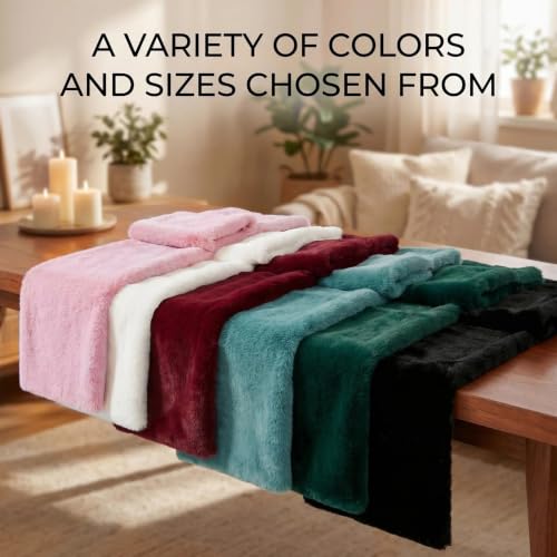 Teal Blue Faux Fur Table Runner 11.8 x 47.2 inches - Ultra Soft, Anti-Slip Backing