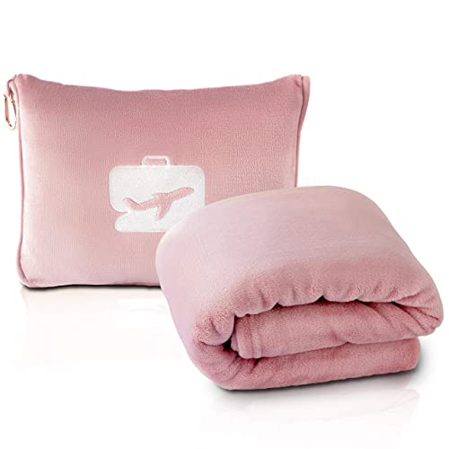 Travel Blanket and Pillow Set - Soft Microplush 2-in-1 with Clip