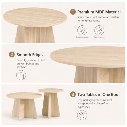 2-Piece Round Nesting Coffee Table Set, Mid-Century Modern Walnut Finish