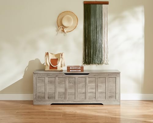 Extra Large Wooden Storage Bench with Safety Hinges, 51-inch Entryway Trunk