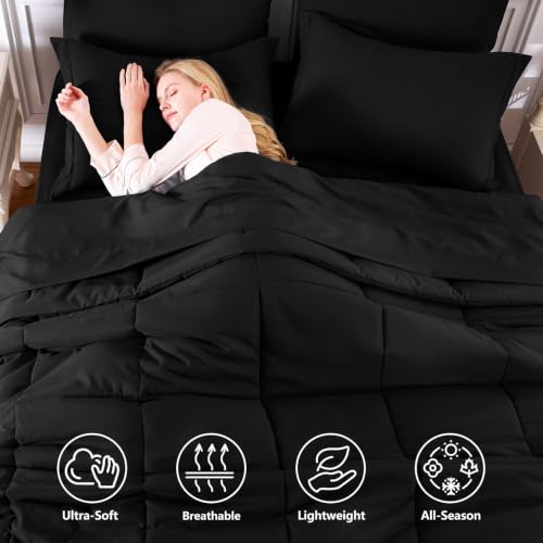 7-Piece Queen Comforter Set - All-Season Down Alternative Bed in a Bag