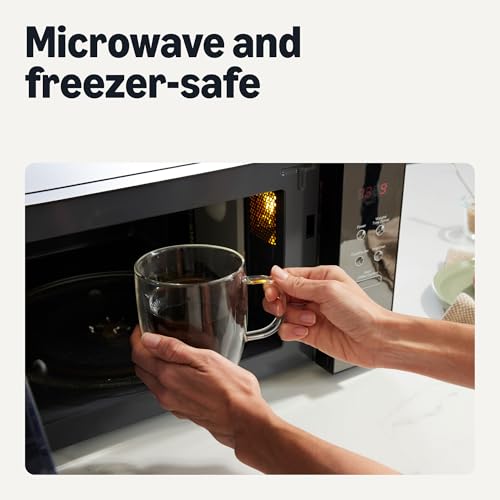 Amazon Basics 12 oz. Double Walled Glass Coffee Mugs - Set of 4, Dishwasher Safe