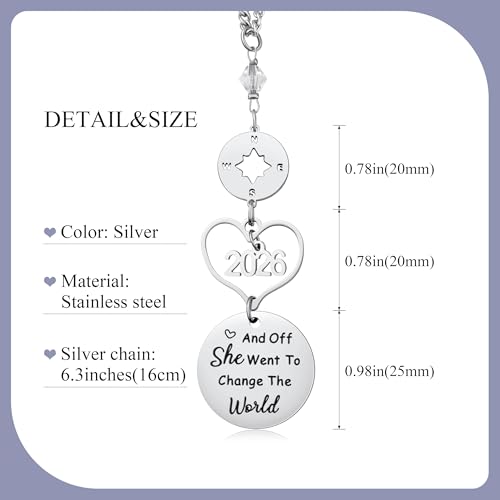 2026 Graduation Car Rear View Mirror Charm - Stainless Steel Compass Gift