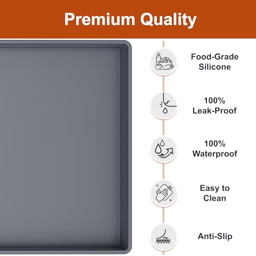 Waterproof Silicone Pet Feeding Mat with Raised Edges, 19" x 12" (Gray)