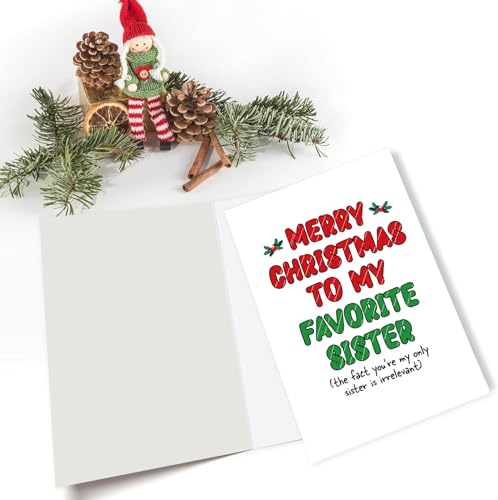 RPJIEKINXU Funny Christmas Card for Sister - Variant #2 with Golden Envelope, Humorous Holiday Greeting, 8x5.3in