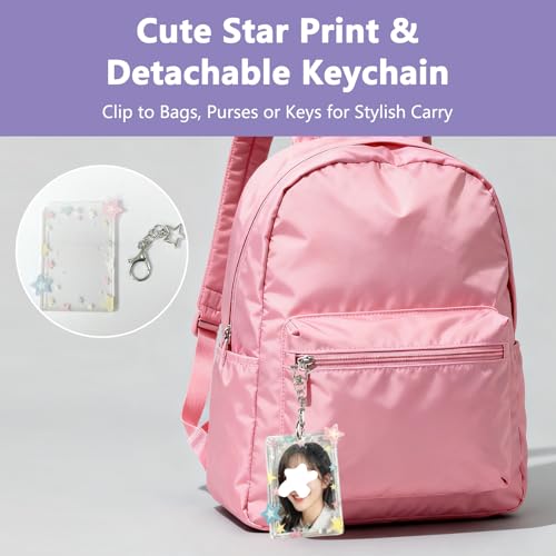 Acrylic Photocard Holder Keychain with Star Pendant for 3 Inch Photos