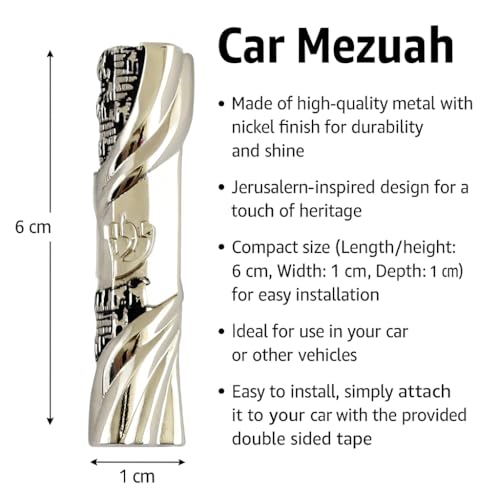 Metal Car Mezuzah with Jerusalem Design and Traveler's Prayer Scroll