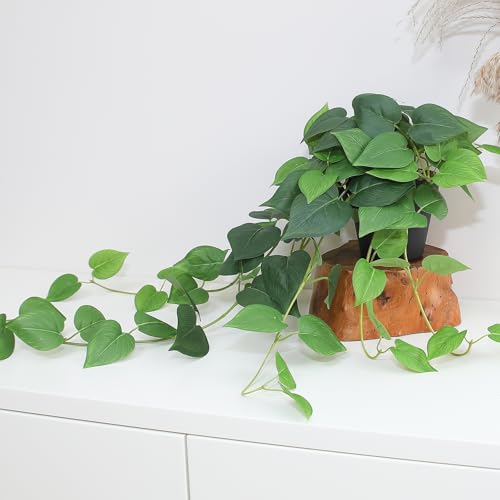 Artificial Pothos Hanging Plants - 33-Inch Faux Ivy Vines with Pots (Set of 2)