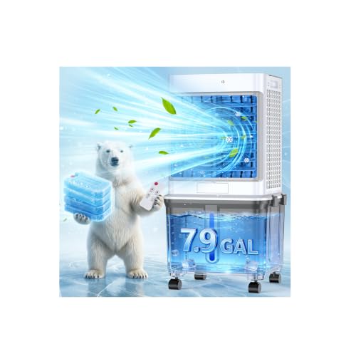 Portable Evaporative Cooler 2600 CFM with Remote & Ice Packs for Large Spaces