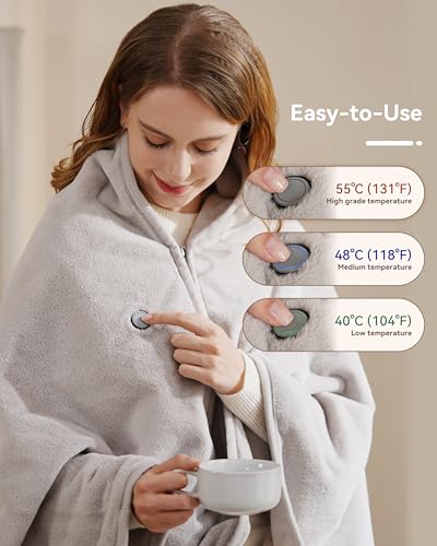 Cordless Heated Blanket with 9000mAh Battery, Faux Rabbit Fur Portable Throw