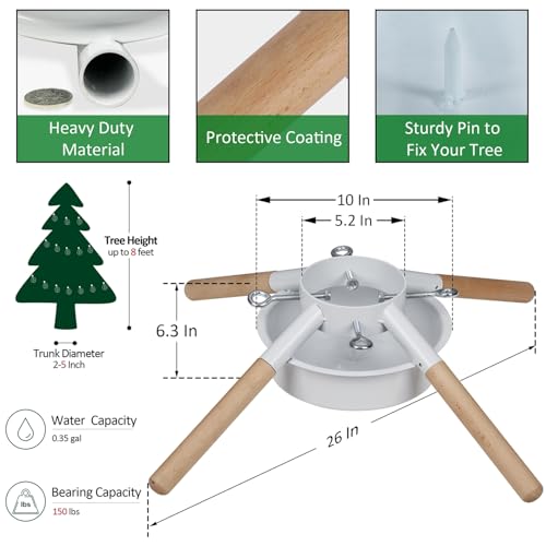 Blissun White Christmas Tree Stand for Real Trees, Fits Up to 8 ft
