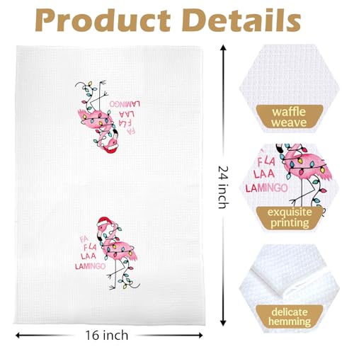 Flamingo Christmas Kitchen Towels - Pink Decorative Waffle Dish Towels, 16x24 Inches, Funny Flamingo Gift - Variation of THIS listing