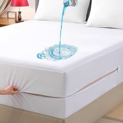 Queen Waterproof Zippered Mattress Encasement - Soft, Noiseless, Machine-Washable Cover for 7"-15" Deep Mattresses