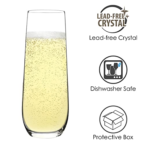 FAWLES Set of 12 Stemless Champagne Flutes 8 oz Crystal Glasses for Mimosas & Prosecco