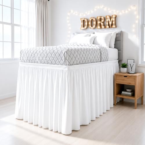 Twin XL Bed Skirt with 32-Inch Drop - Microfiber Dust Ruffle, White
