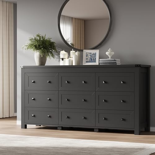 9-Drawer Modern Wooden Dresser and Storage Chest with Metal Handles