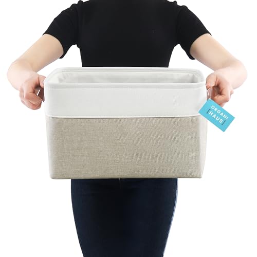 Canvas Storage Baskets 3 Pack - 15x11in Fabric Bins with Handles