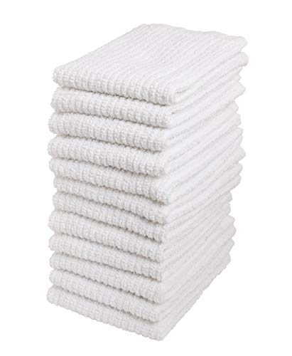 100% Cotton Dish Cloths 12-Pack, 12x12 Absorbent Kitchen Bar Mop Towels
