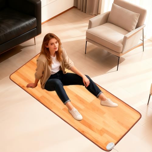 Heated Floor Mat 20x59 in Wood Texture Electric Carpet with 60 Temp Levels