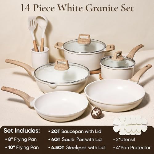 14-Piece Nonstick Cookware Set - Granite Pots and Pans Set, Induction Ready