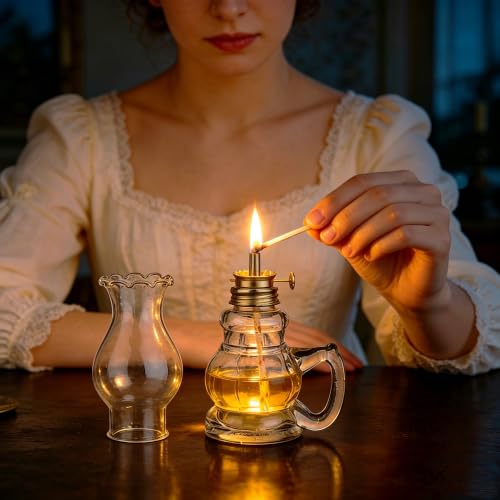 Clear Glass Kerosene Oil Lamps - 2 Pack Vintage Tabletop Lanterns