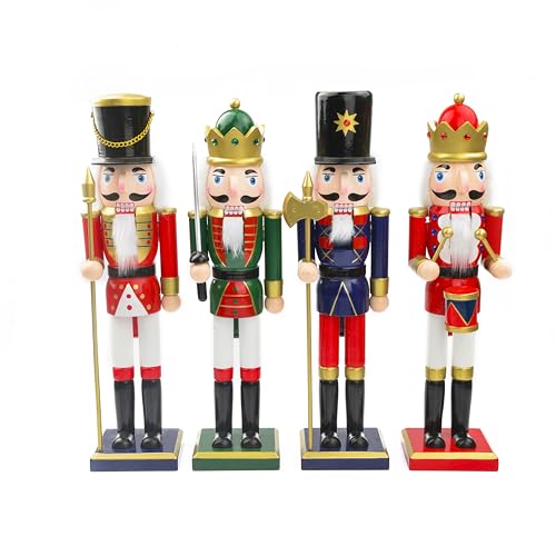 ENLAYER 4PCS 15 Inch Wooden Nutcracker Christmas Decorations - Festive Hand-Painted Collectible Set, Winter Table & Fireplace Decor (Variant: 15in-a4)