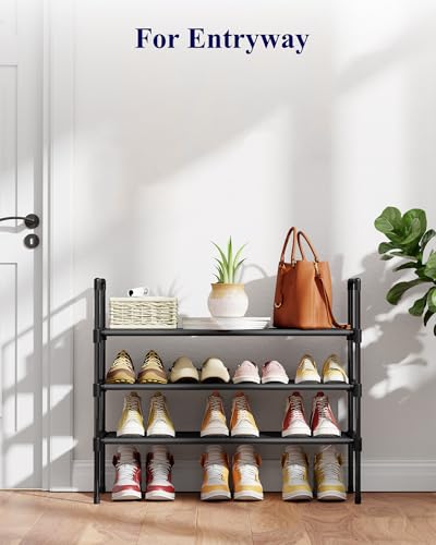 3-Tier Metal Shoe Rack Organizer - 27.6" Space-Saving Entryway Shelf, Black