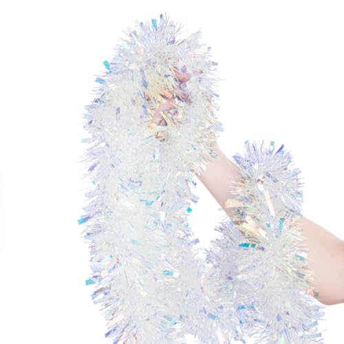 20ft Iridescent Christmas Tinsel Garland - Thick Metallic Foil Decor