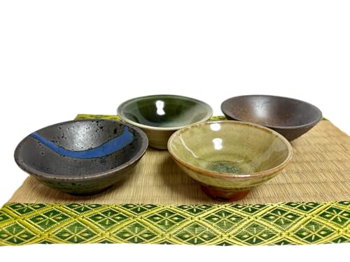 J-Pure Hitomi Set of 4 Japanese Mino Ware Sake Cups in 4 Colors | Traditional Ceramic, 1.7oz Capacity