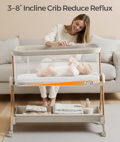 3-in-1 Bedside Sleeper Baby Bassinet - 7 Height Adjustable Crib with Wheels