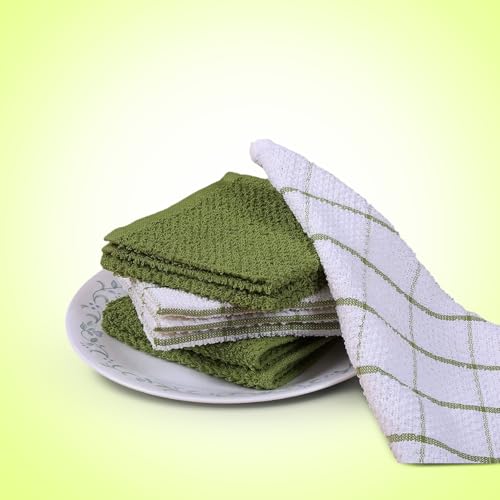 100% Cotton Dish Cloths Set - 8-Piece Absorbent Terry Kitchen Towels, 12x12"