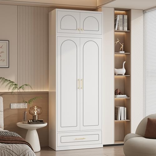 White Metal Wall Cabinet, 32-Inch Wide Overhead Storage for Home Organization