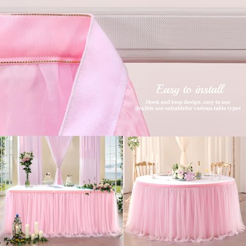 6ft Pink Tulle Table Skirt for Baby Shower and Birthday Party Decorations