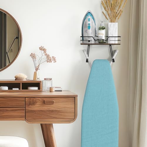 Wall Mounted Ironing Board Holder with Storage Shelf, Black Steel Rack