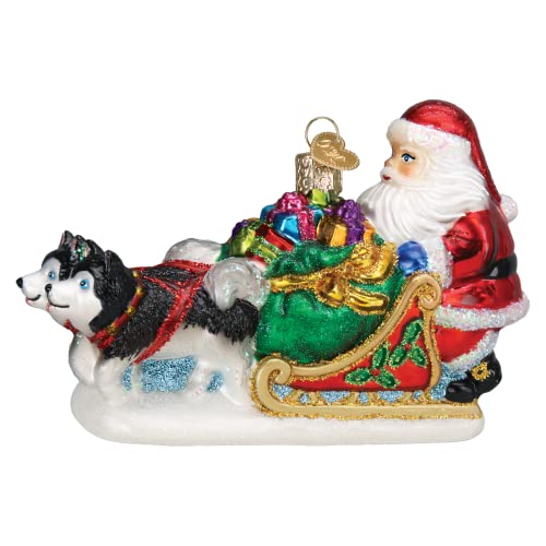 Old World Christmas Santa's Dog Sled Glass Ornament 5.5 Inches Christmas Tree Decor