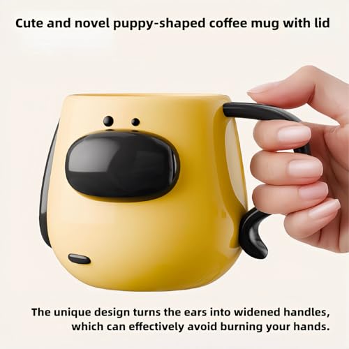 Dog-Shaped Ceramic Coffee Mug 17oz with Lid - Cute Holiday Gift for Pets & Coffee Lovers