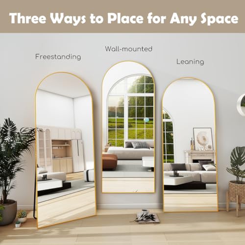 Arched Full Length Mirror 70"x26" Gold Frame Shatterproof Floor Mirror