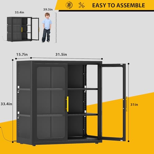 34-Inch Glass Display Cabinet with LED Lights and Adjustable Shelves