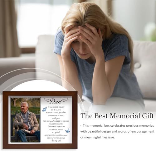 Memorial Shadow Box for Loss of Dad, Sympathy Picture Frame with LED Lights