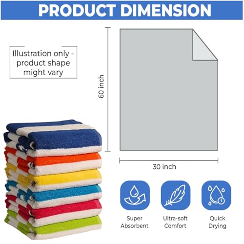 100% Cotton Cabana Stripe Beach Towels, Large Absorbent Pool Towels - 6 Pack