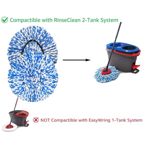 Microfiber Spin Mop Refill Heads (4 Pack) - Washable 2-Tank System Replacements