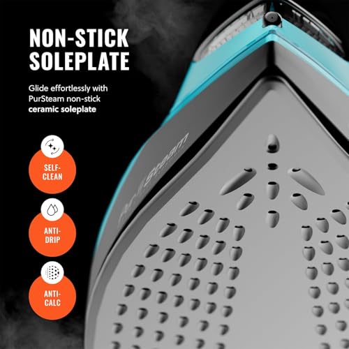 PurSteam SteamTech 1750W Steam Iron with LED Display & Ceramic Soleplate