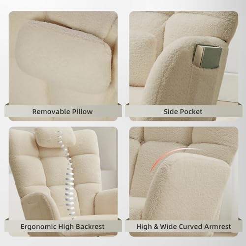 Upholstered Nursery Rocking Chair and Ottoman with High Backrest