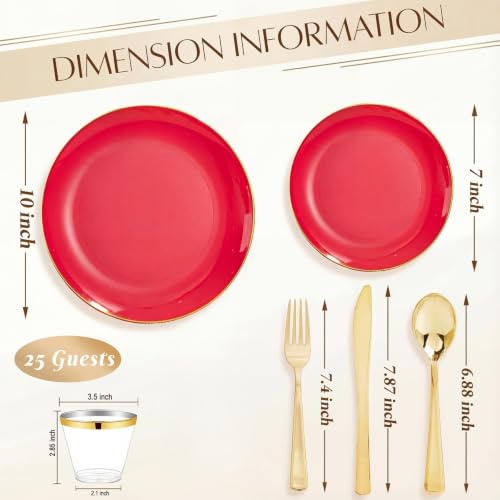 WDF Red Disposable Dinnerware Set for 25 Guests - Plates, Cups, Cutlery, Variant Red/150