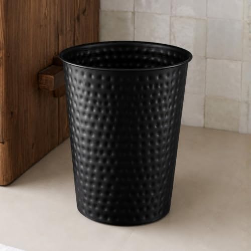 Metal Bathroom Trash Can – Hand Hammered Decorative Wastebasket Bin