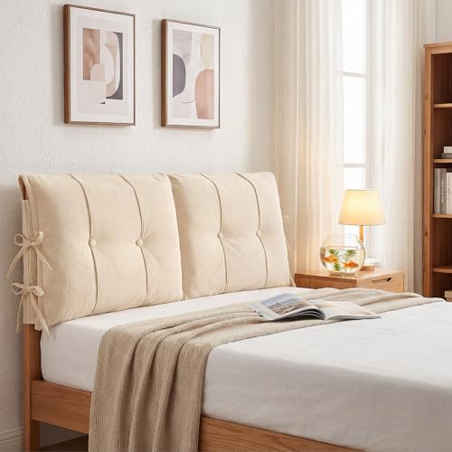 Thickened Velvet Headboard Cover with Pillow - Cream White, Queen Size