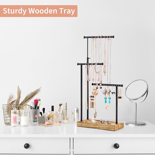3-Tier Rotating Jewelry Organizer Stand with Adjustable Necklace Holder