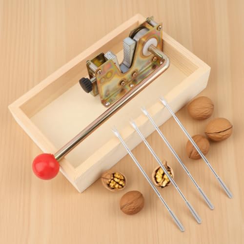 Heavy Duty Nut Cracker with Wooden Base & 4 Stainless Steel Picks - Adjustable Leverage Tool for All Nuts