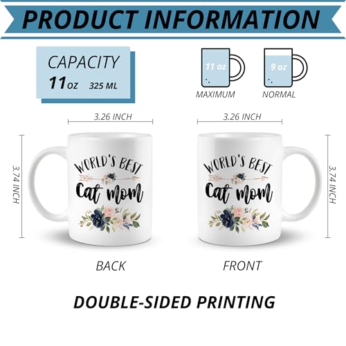 JRTW White 11 oz Ceramic Cat Mom Mug - Gifts for Cat Lovers